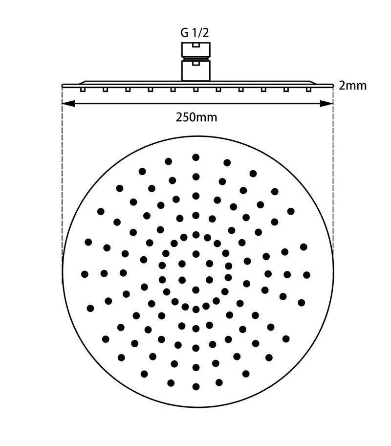 Specification For Aqua 250mm Round Ultra Thin Shower Head Specification For Aqua 250mm Round Ultra Thin Shower Head