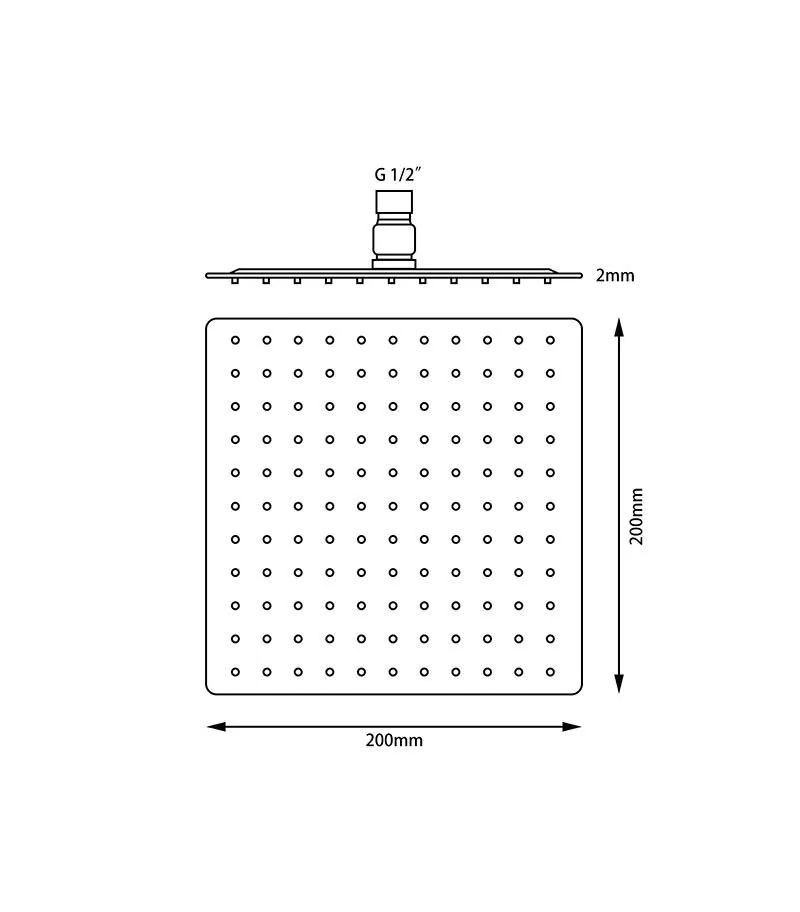 Specification For Aqua 200mm Square Ultra Thin Rose Gold Shower Head With Round Corner 2mm Thickness