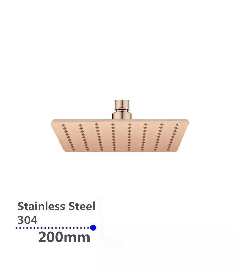 Aqua 200mm Square Ultra Thin Rose Gold Shower Head With Round Corner 2mm Thickness