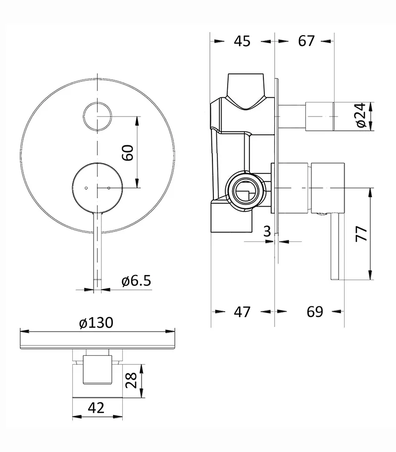 Specification For IKON Hali Wall Mixer With Diverter