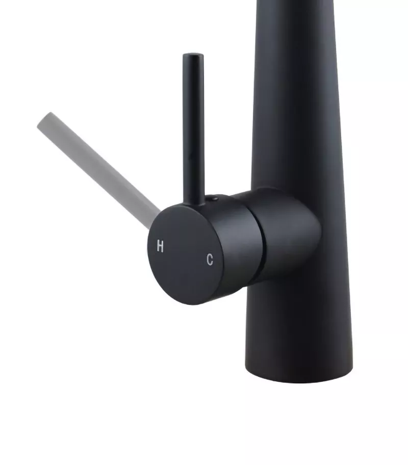 Lucid Round Gooseneck Pull Out Sink Mixer - Matte Black Handle Lucid Round Gooseneck Pull Out Sink Mixer - Matte Black Handle