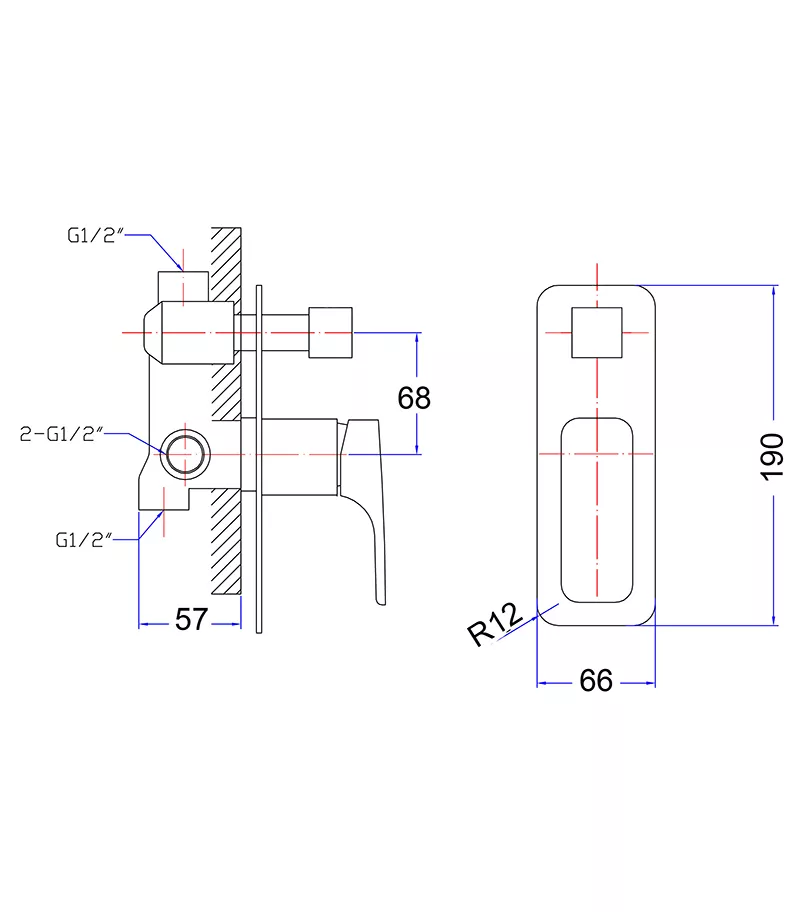 Specification For Eden Wall Mixer With Diverter