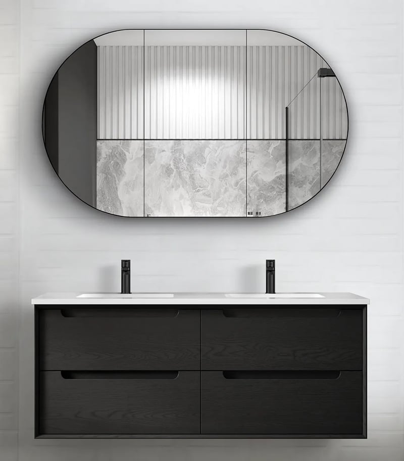Byron Black Oak 1200mm Double Bowl Plywood Wall Hung Vanity BY1200BCT D