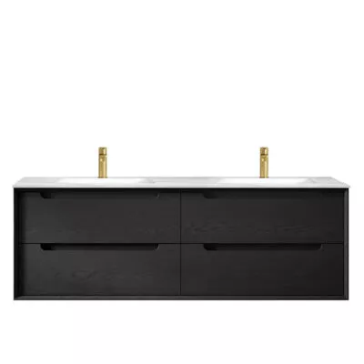 Byron Black Oak 1500mm Double Bowls Plywood Wall Hung Vanity BY1500BCT