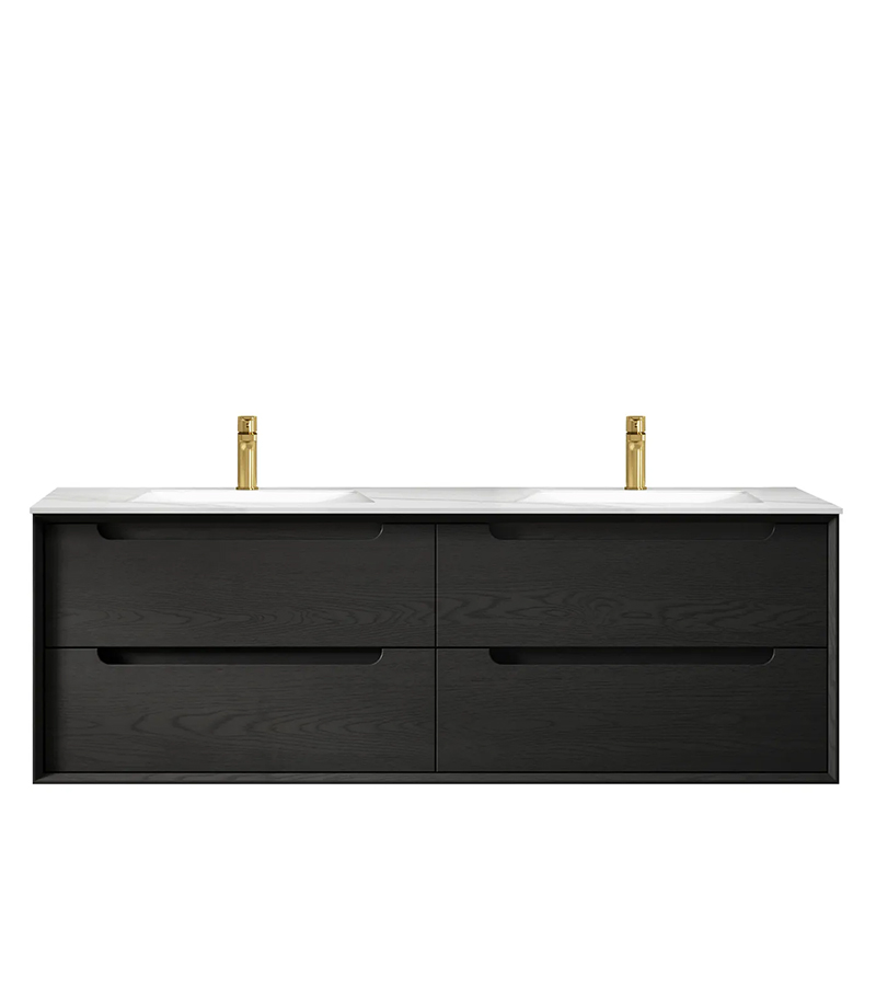 Byron Black Oak 1500mm Double Bowls Plywood Wall Hung Vanity BY1500BCT