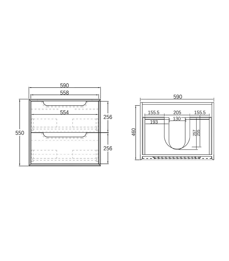 Byron Black Oak 600mm Plywood Wall Hung Vanity BY600B Specification