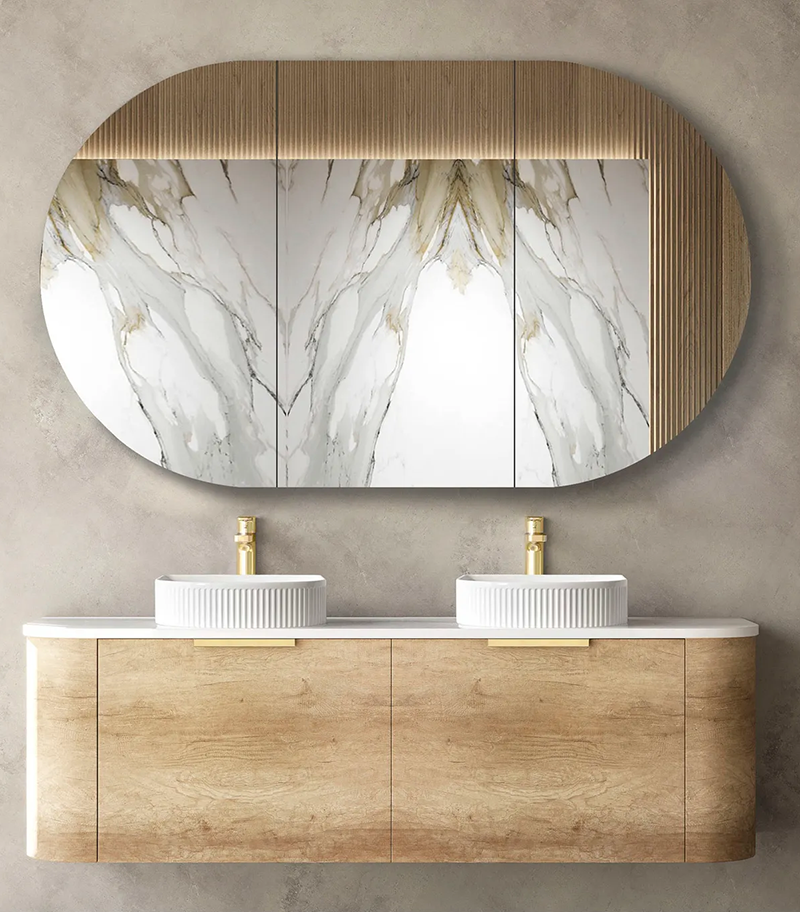 Bondi Natural Oak 1500mm Plywood Double Bowls Wall Hung Vanity