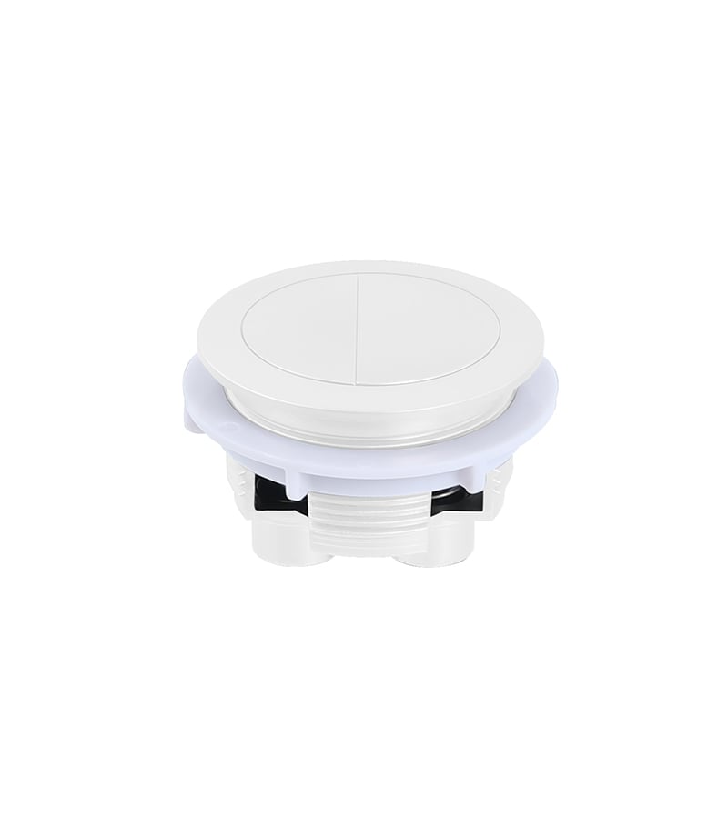 Satin White Round Press Toilet Button PB RMW Sideview