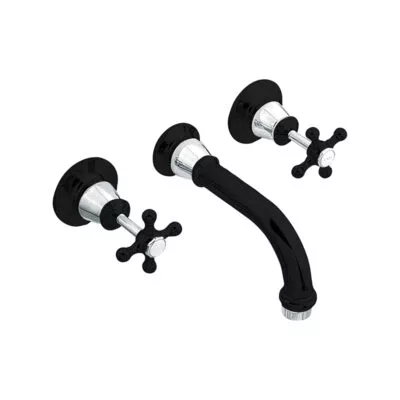 Noosa Heritage Bath Tap Set - Matt Black & Chrome