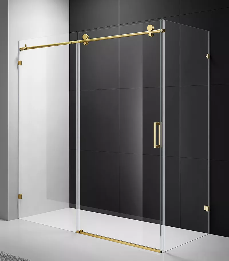 Milano Brushed Gold Fittings L Shape Frameless Shower Screen Top Round Rod SL1+2-BG-SL3-BG