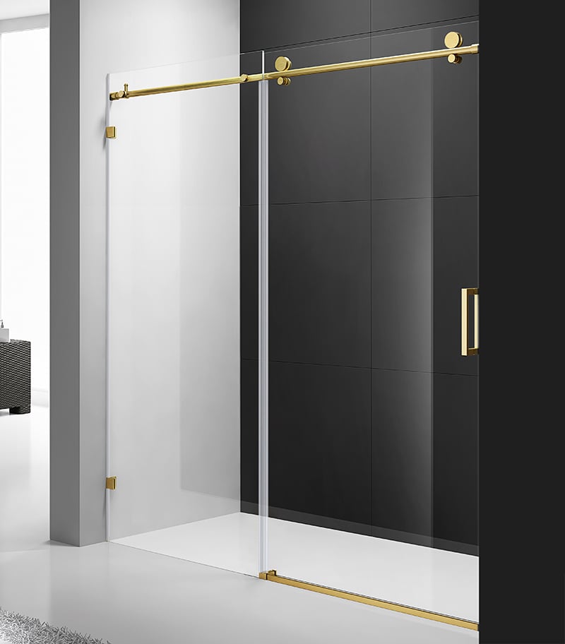 Milano Brushed Gold Fittings Frameless Wall To Wall Shower Screen Top Round Rod SL1+2-BG W2W