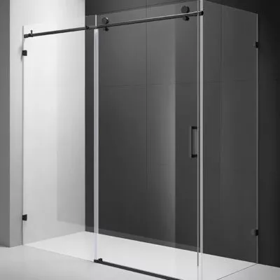 Milano Matt Black Fittings L Shape Frameless Shower Screen Top Round Rod SL1+2-MB-SL3-MB