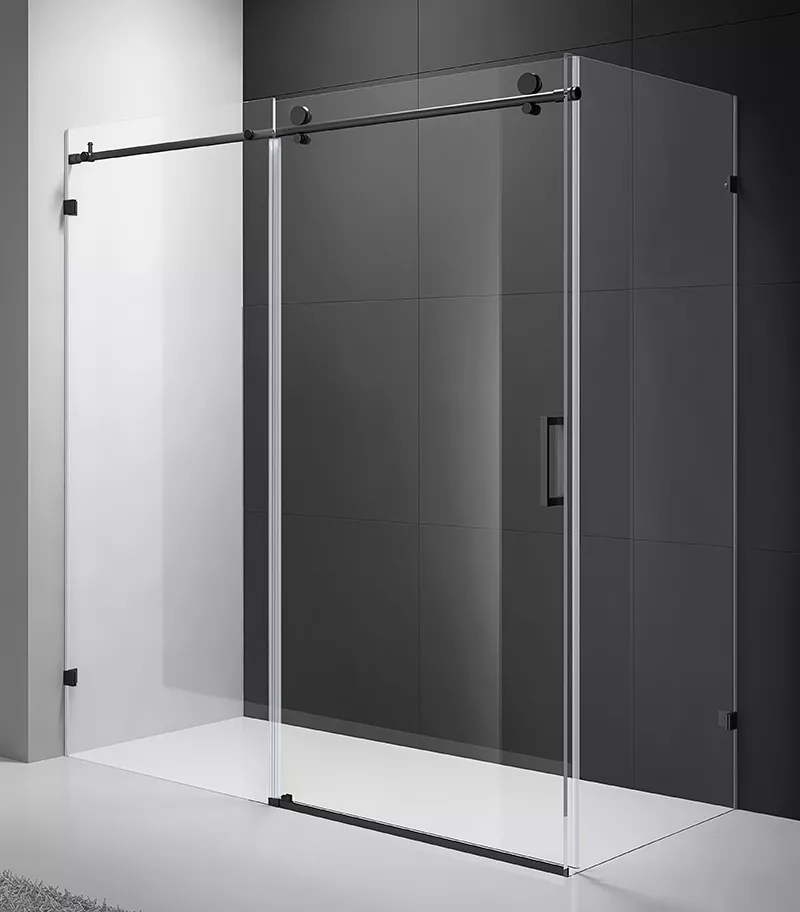 Milano Matt Black Fittings L Shape Frameless Shower Screen Top Round Rod SL1+2-MB-SL3-MB