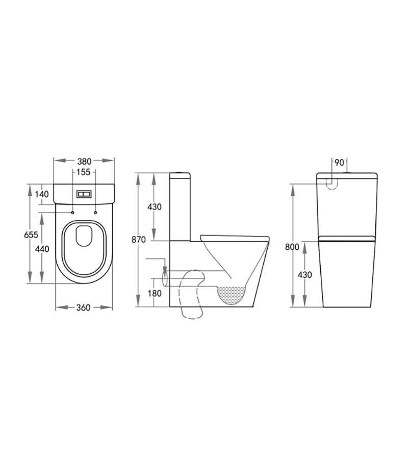 Reno 022 Rimless Wall Faced Universal Toilet Suite 022R spec