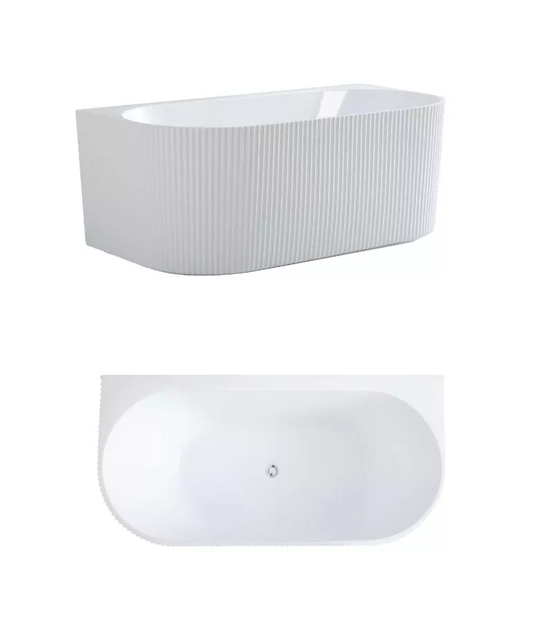 Bari Groove Back To Wall Freestanding Bath - Gloss White Topview Bari Groove Back To Wall Freestanding Bath - Gloss White Topview