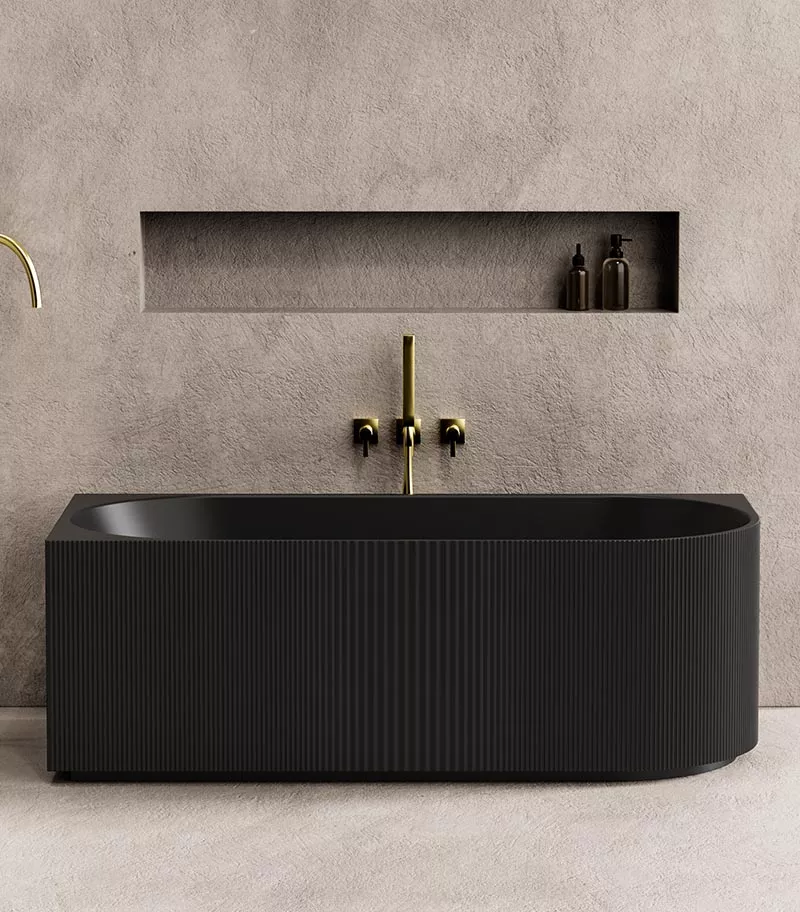 Capri Groove Back To Wall Freestanding Bath Left Corner - Matt Black LIfestyle