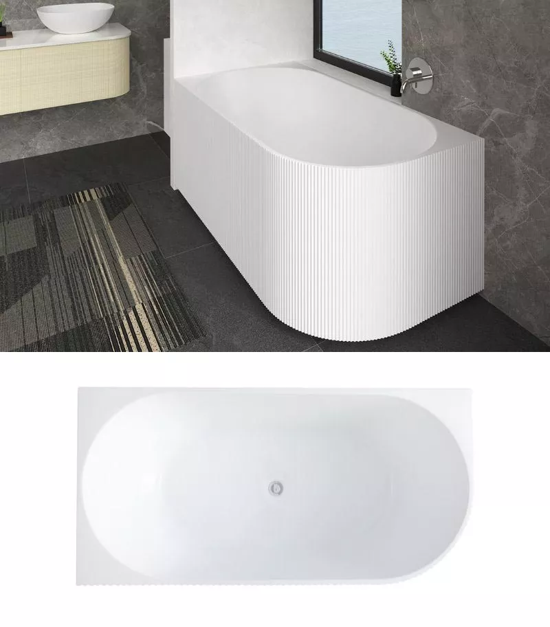Capri Groove Back To Wall Freestanding Bath Left Corner Topview Capri Groove Back To Wall Freestanding Bath Left Corner Topview