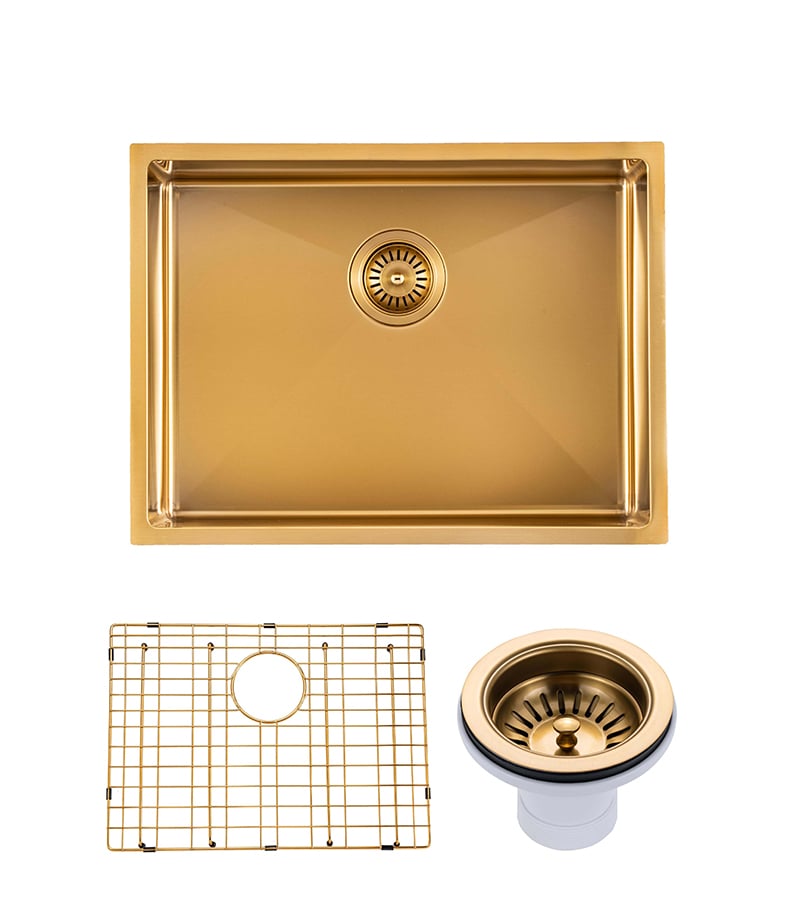 Aqua Brushed Gold Handmade Single Bowl Sink 600 x 450 x 230mm TWM10G - Parts