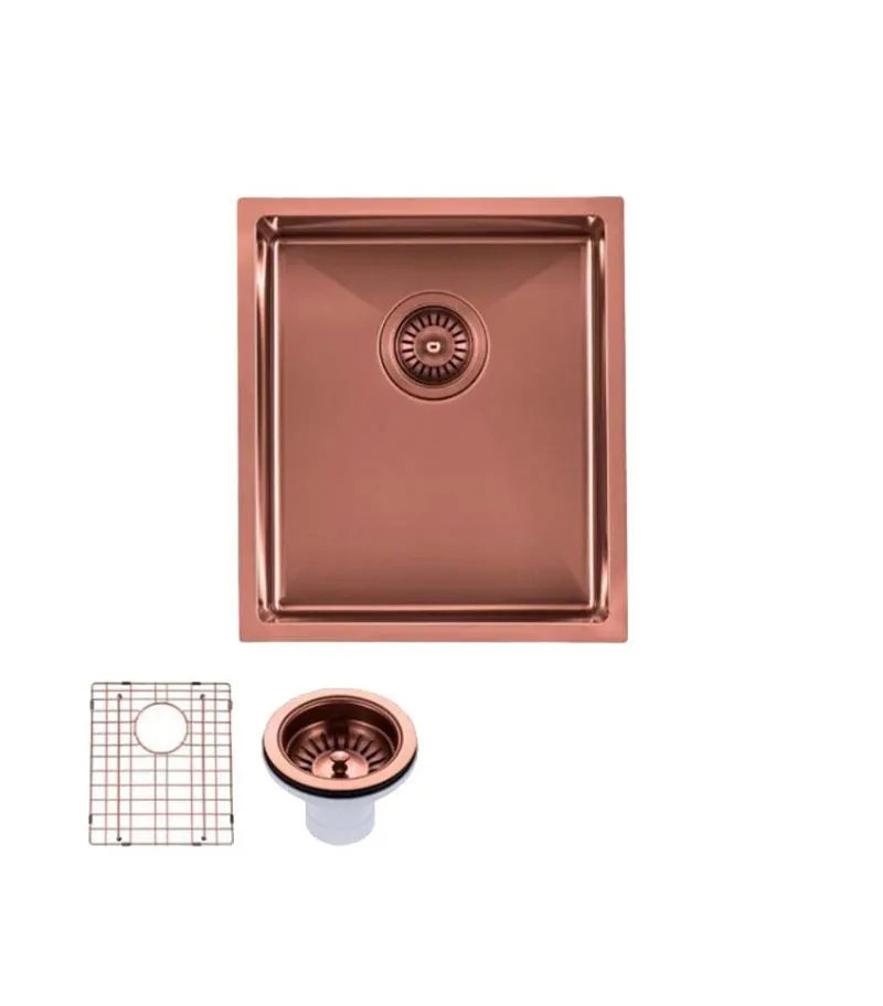 Aqua 390x450x215mm Stainless Steel Single Bowl Sink - Rose Gold