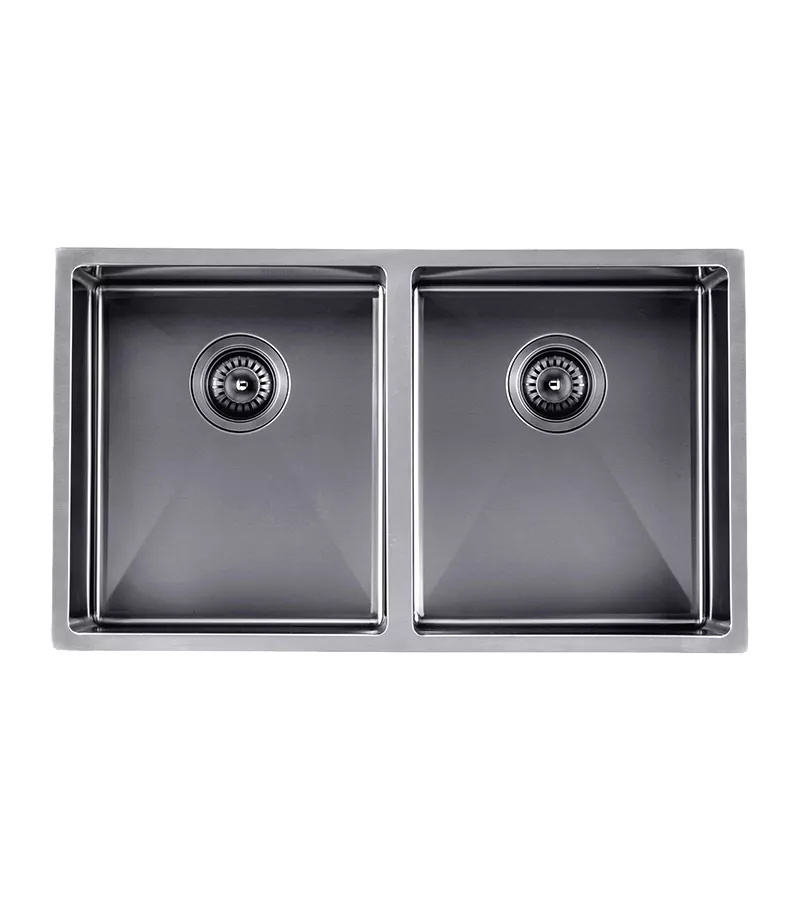 Aqua Gunmetal Grey Handmade Double Bowls Sink 770mm TWM6B