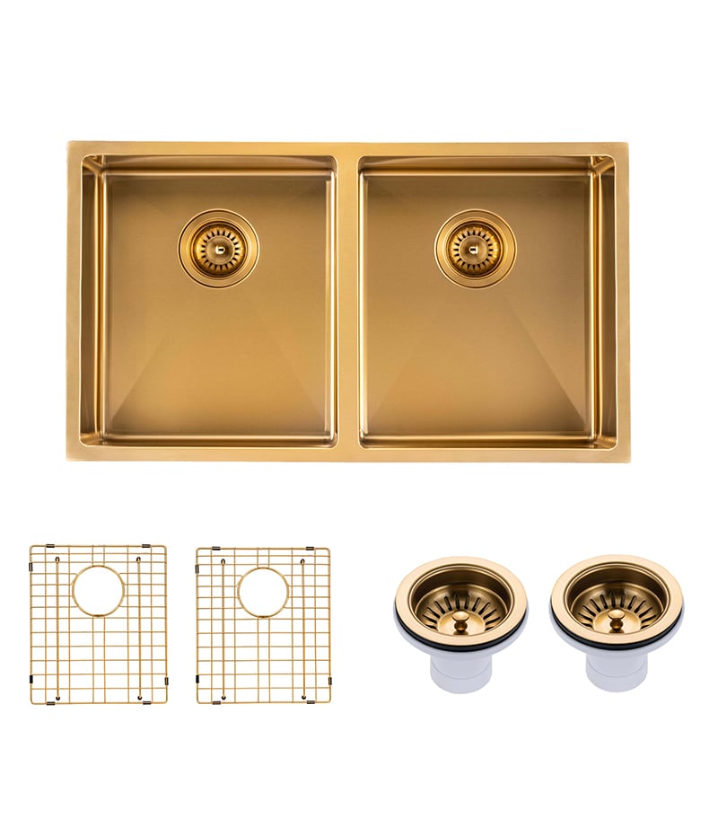 Aqua Brushed Gold Handmade Double Bowls Sink 770mm TWM6G -Parts