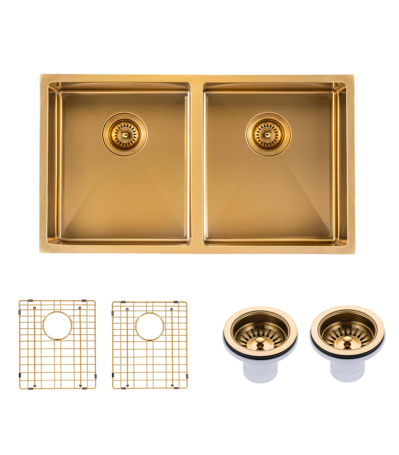 Aqua Brushed Gold Handmade Double Bowls Sink 820mm TWM7G - Parts