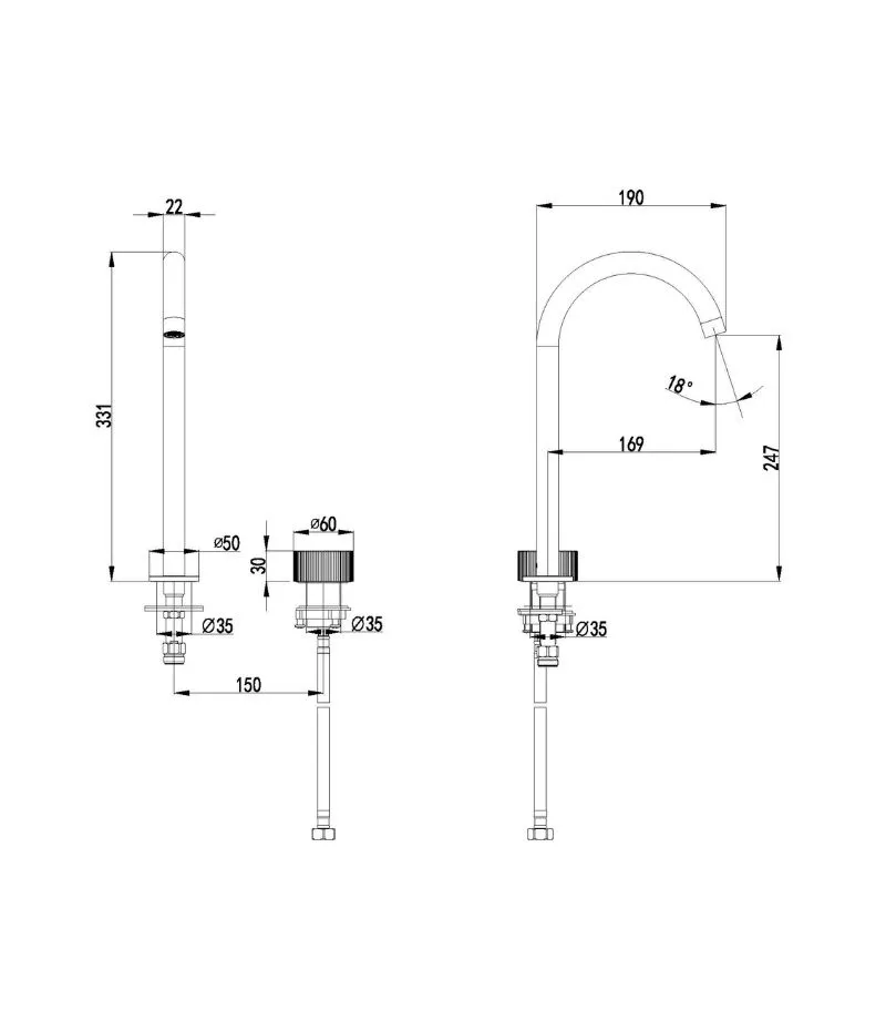 Soko Two-Piece Progressive Sink Mixer - Specification