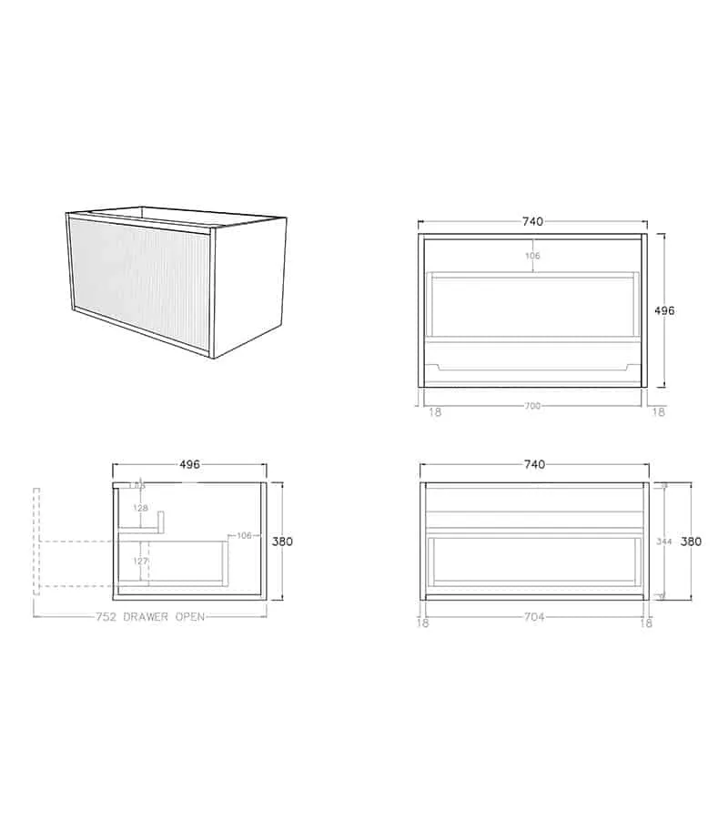 Bellevue Groove 750mm Wall Hung Vanity Cabinet Specification Bellevue Groove 750mm Wall Hung Vanity Cabinet Specification
