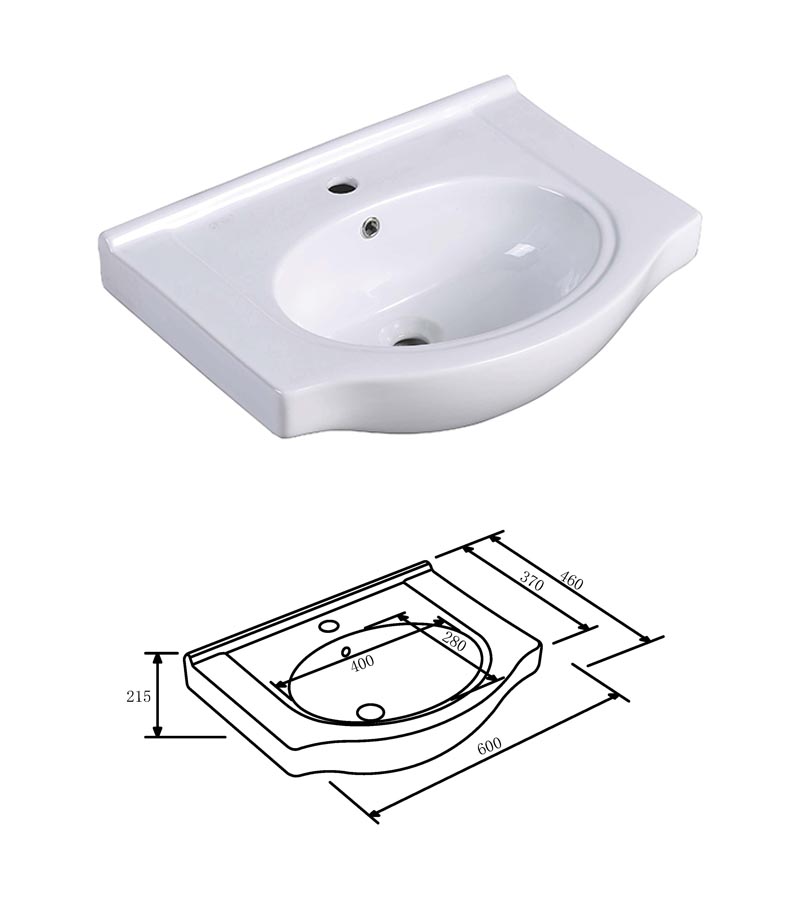 Reno 600mm Semi-recessed Freestanding Vanity With Ceramic Top - Gloss White Ceramic Basin