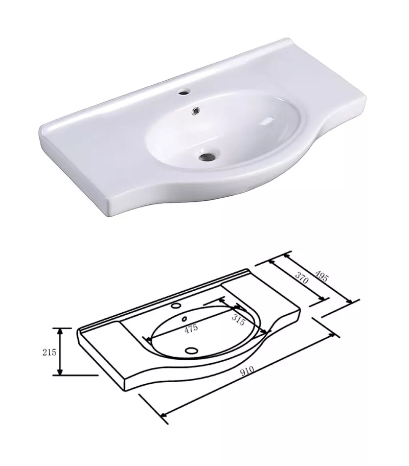 Reno 900mm Semi-recessed Freestanding Vanity With Ceramic Top – Gloss White Ceramic Top
