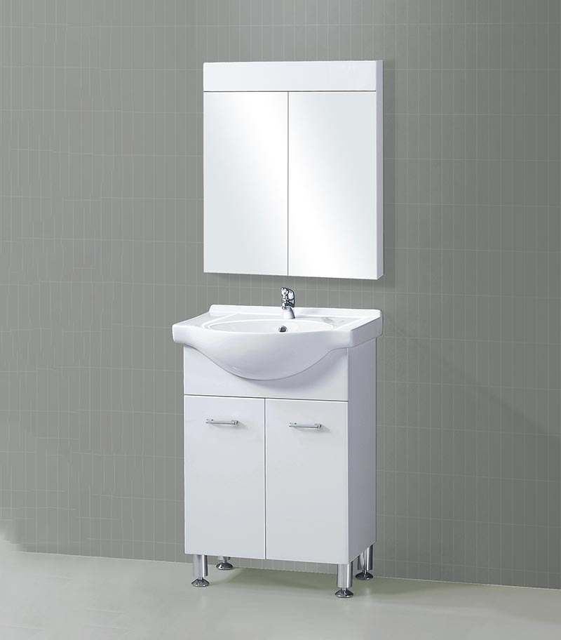 Reno 600mm Semi-recessed Freestanding Vanity With Ceramic Top - Gloss White