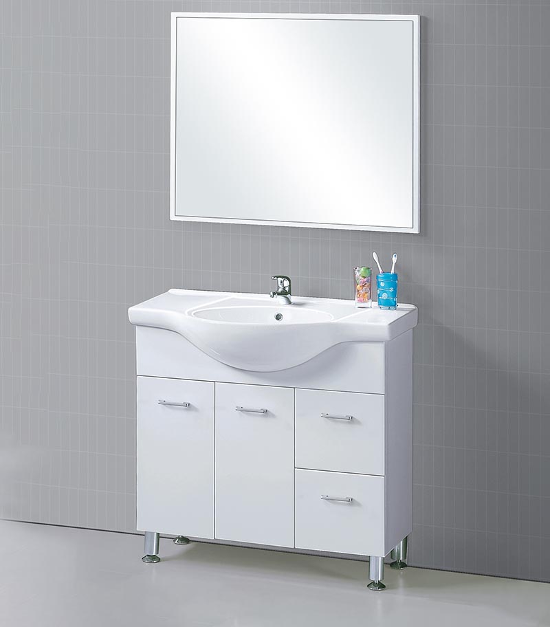 Reno 900mm Semi-recessed Freestanding Vanity With Ceramic Top – Gloss White Right Hand Drawer