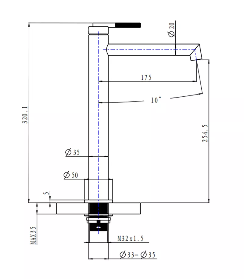 CADDENCE Brushed Nickel Tall Basin Mixer Specification CADDENCE Brushed Nickel Tall Basin Mixer Specification