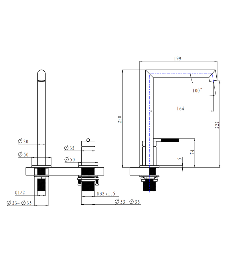 0242.BM 拷贝 CADDENCE Split Type Basin Mixer - Brushed Brass