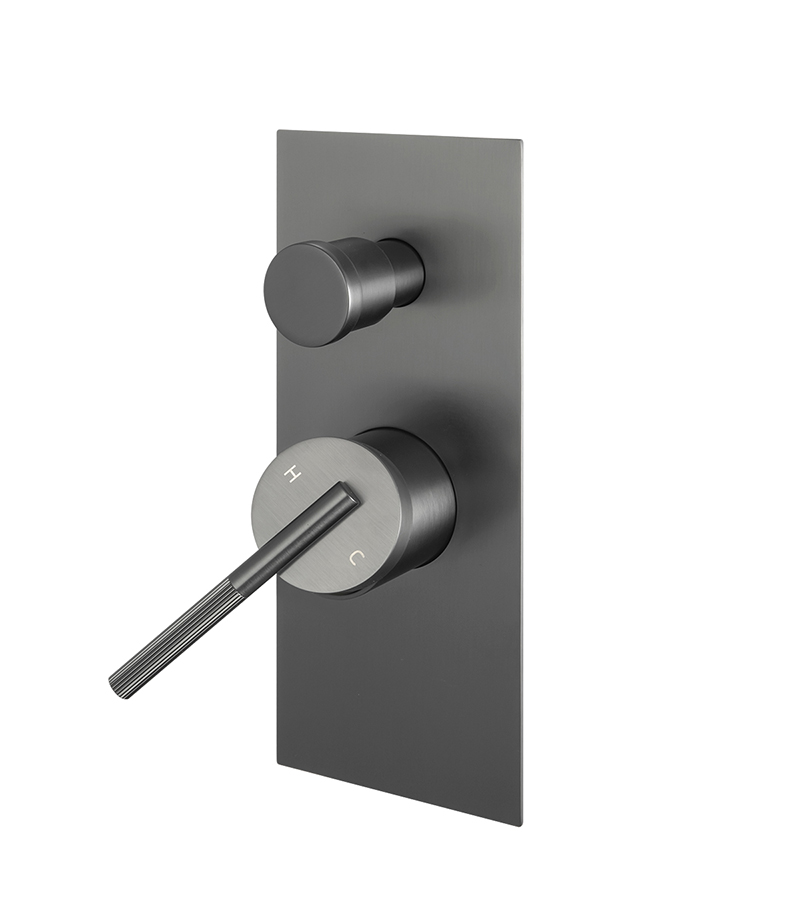 CADDENCE Brushed Gunmetal Grey Wall Mixer With Diverter Sideview