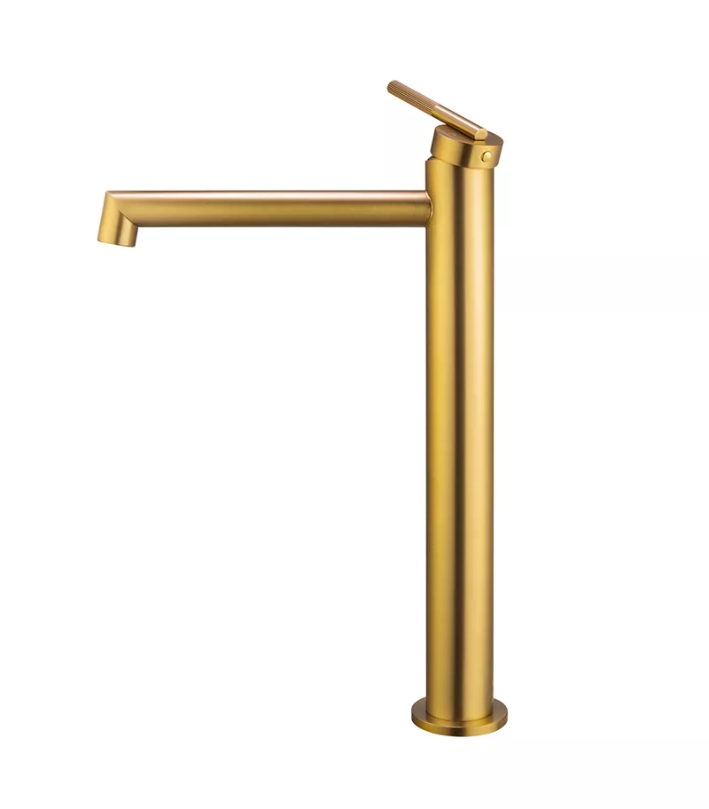 CADDENCE Tall Basin Mixer - Brushed Brass Sideview CADDENCE Tall Basin Mixer - Brushed Brass Sideview