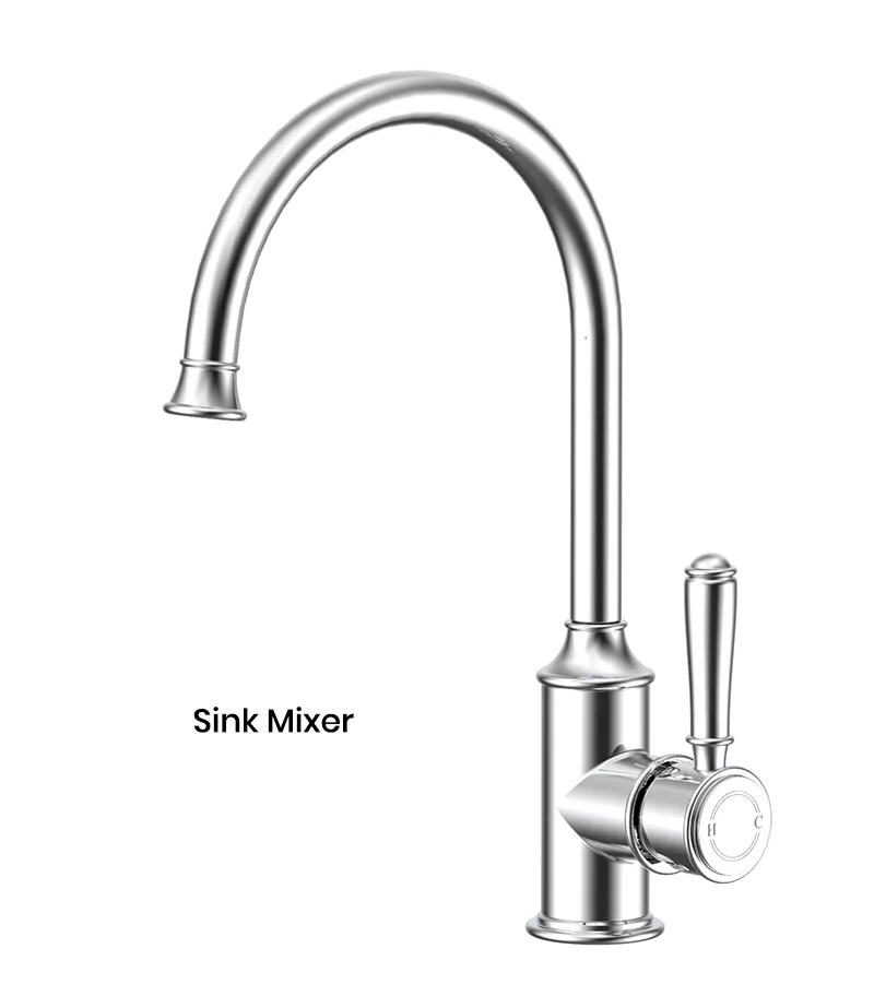 IKON Clasico Chrome Solid Handle Gooseneck Sink Mixer HYB868-101