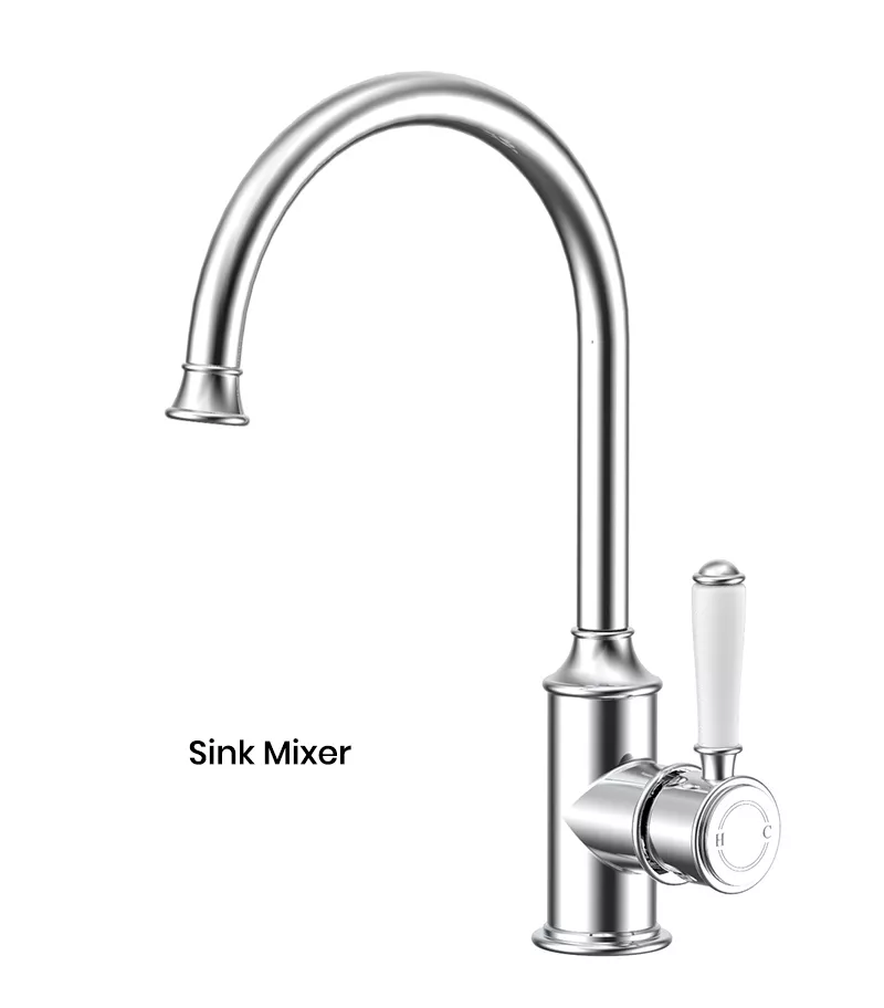 IKON Clasico Chrome Ceramic Handle Gooseneck Sink Mixer HYB868-101A