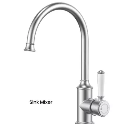 IKON Clasico Brushed Nickel Ceramic Handle Gooseneck Sink Mixer HYB868-101A-BN