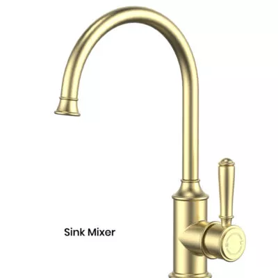 IKON Clasico Brushed Gold Solid Handle Gooseneck Sink Mixer HYB868-101BG