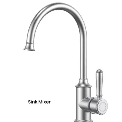 IKON Clasico Brushed Nickel Solid Handle Gooseneck Sink Mixer HYB868-101BN