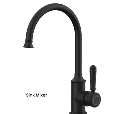 IKON Clasico Matt Black Solid Handle Gooseneck Sink Mixer HYB868-101MB