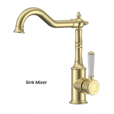 IKON Clasico Brushed Gold Ceramic Handle Sink Mixer HYB868-102A-BG