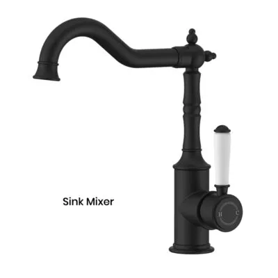 IKON Clasico Matt Black Ceramic Handle Sink Mixer HYB868-102A-MB