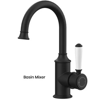 IKON Clasico Matt Black Ceramic Handle Gooseneck Basin Mixer HYB868-201A-MB