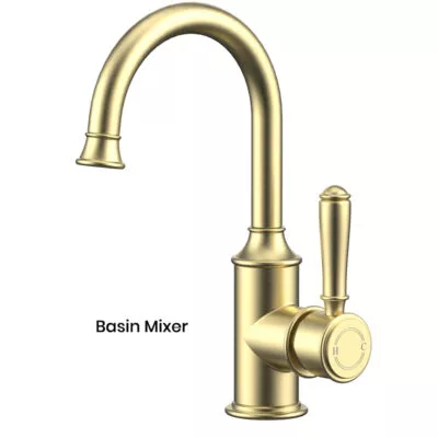 IKON Clasico Brushed Gold Solid Handle Gooseneck Basin Mixer HYB868-201BG