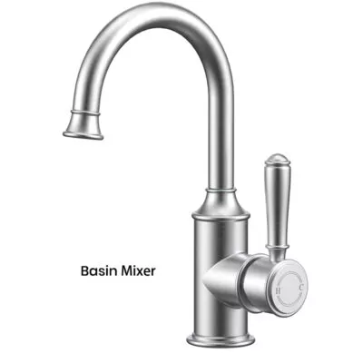IKON Clasico Brushed Nickel Solid Handle Gooseneck Basin Mixer HYB868-201BN