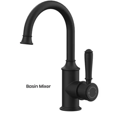 IKON Clasico Matt Black Solid Handle Gooseneck Basin Mixer HYB868-201MB