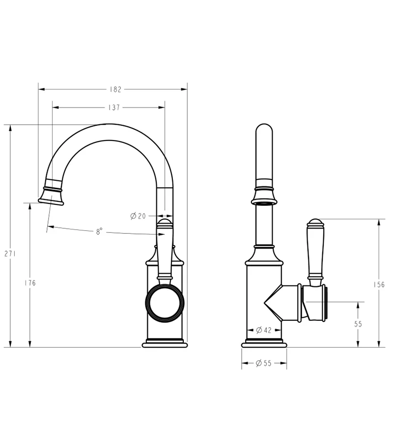 IKON Clasico Solid Handle Basin Mixer Specification