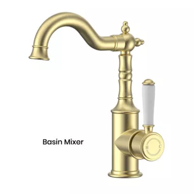 IKON Clasico Brushed Gold Ceramic Handle Basin Mixer HYB868-202A-BG